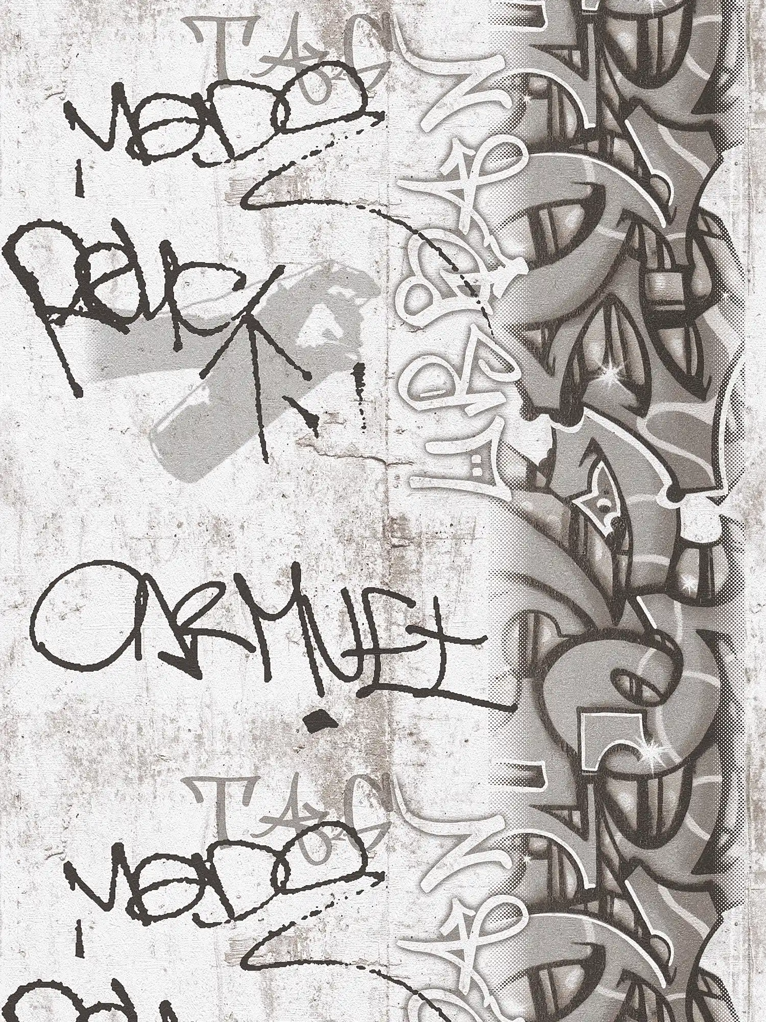        Papiertapete Graffiti für Kinderzimmer – Grau, Schwarz
    