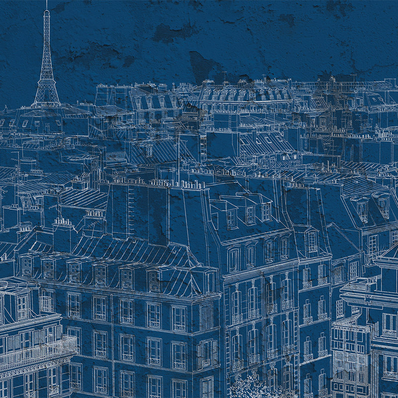         Fototapete Paris Blueprint-Design & Skyline – Blau, Weiß
    