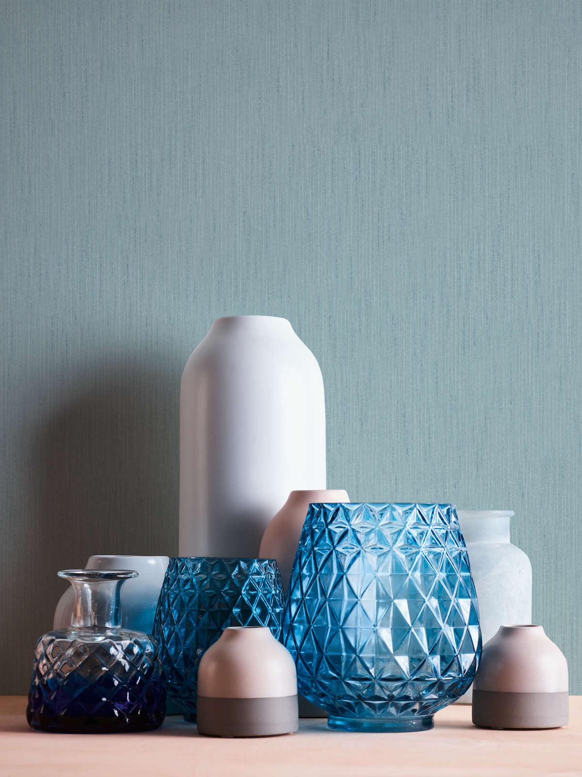             Tapete Blau Grau mit Struktureffekt & melierter Farbe & Textileffekt
        
