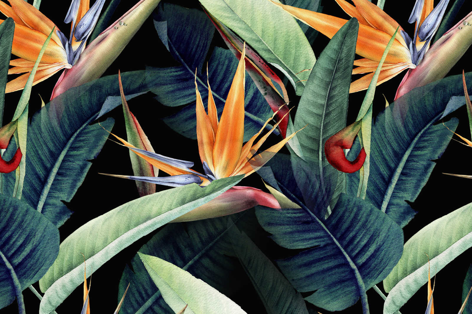             Leinwandbild Dschungelmotiv mit Blättern gemalt – 0,90 m x 0,60 m
        