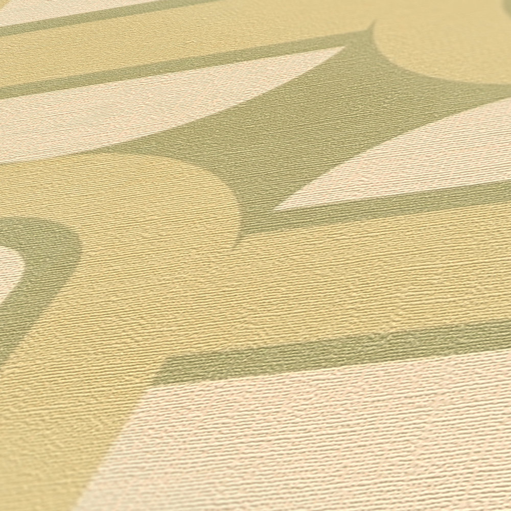             Vliestapete im Retro Stil bemustert mit Ovalen und Balken – Grün, Creme
        