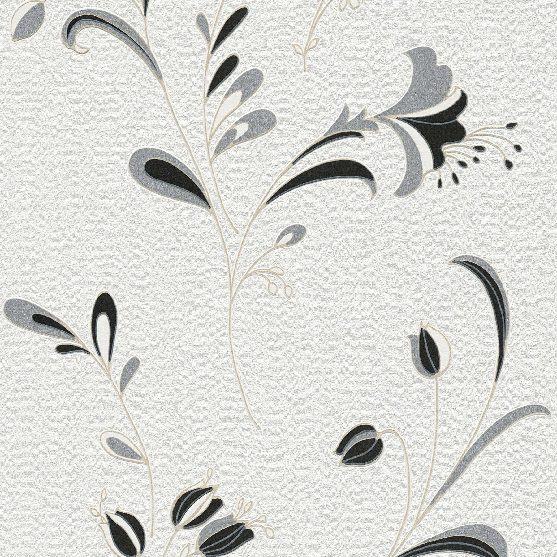             Tapete Blumenmotiv, Silber-Akzente & Strukturmusterung – Schwarz, Weiß, Silber
        