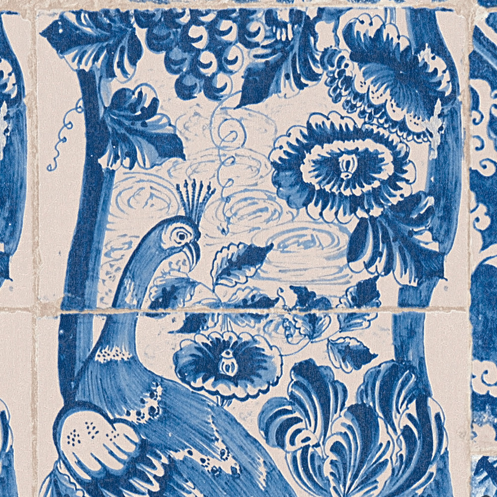             Tapete in Fliesen & Mosaik Design – Blau, Creme, Violett
        