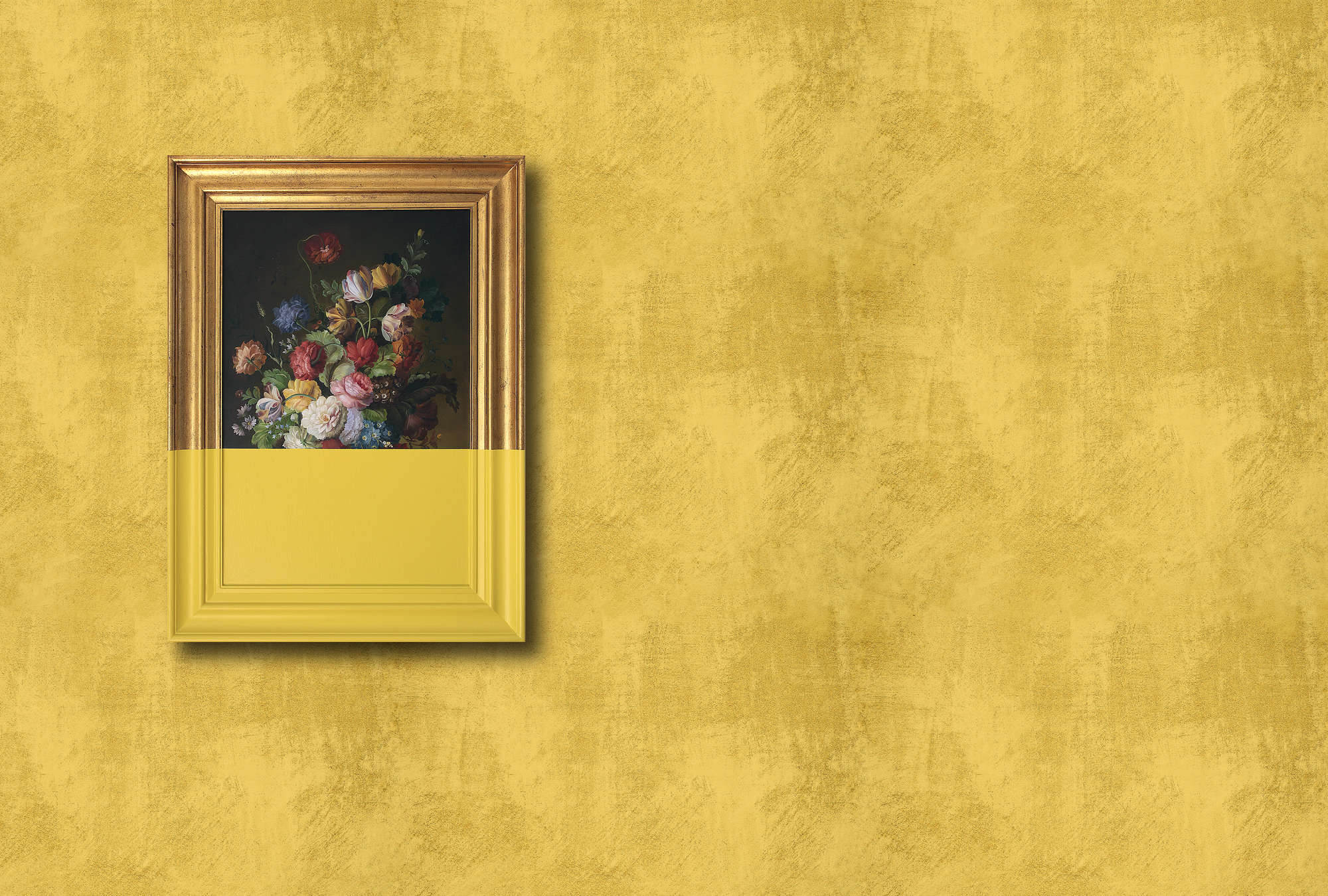             Frame 1 - Fototapete Kunst modern interpretiert in Wischputz Struktur – Gelb, Kupfer | Mattes Glattvlies
        