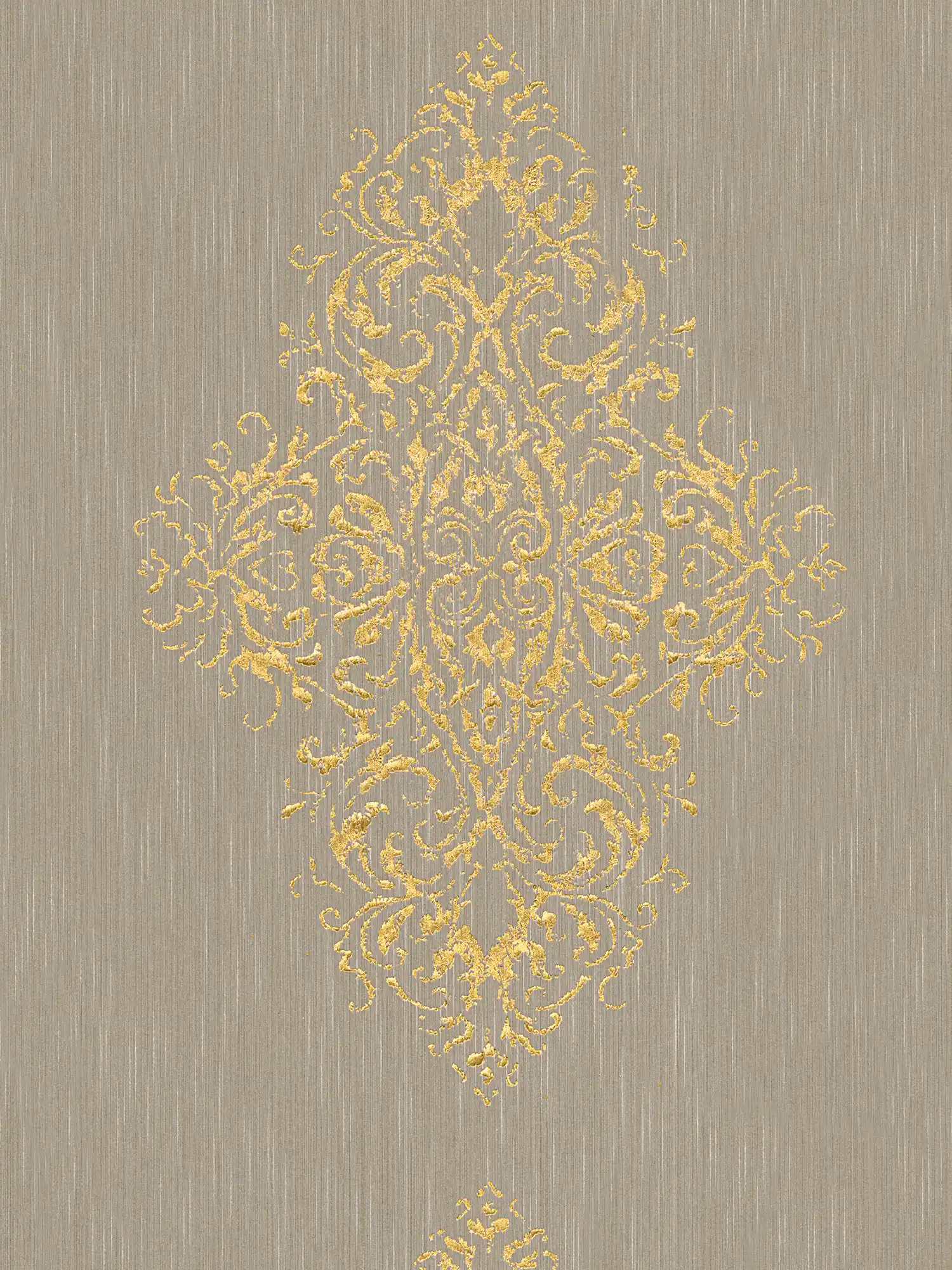 Ornament-Tapete mit Metallic-Effekt im Used-Look – Beige, Gold
