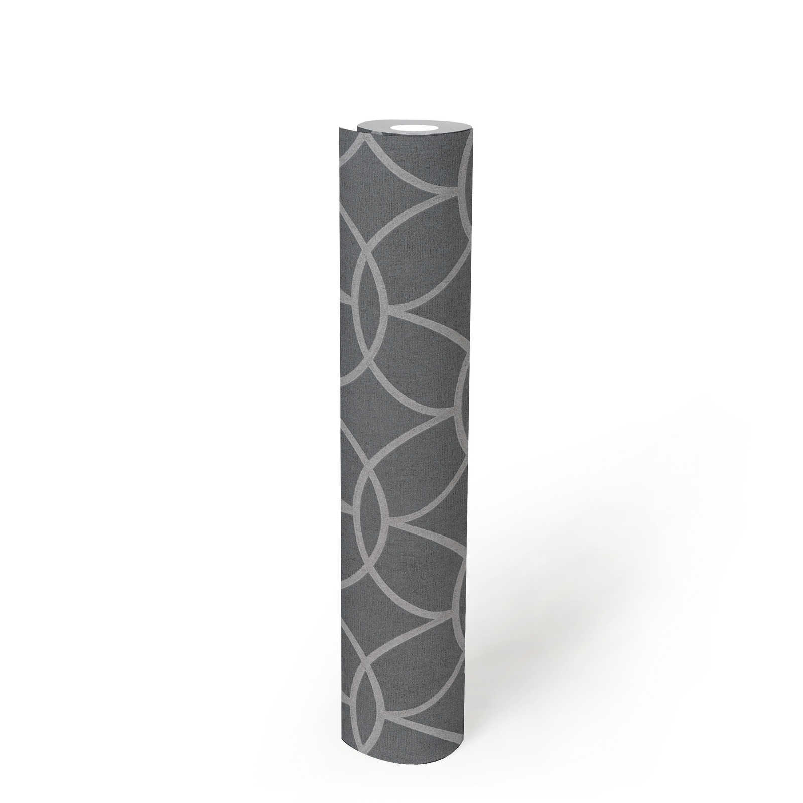             Graue Mustertapete mit silber Metallic-Muster & Schimmer-Effekt – Grau, Metallic
        