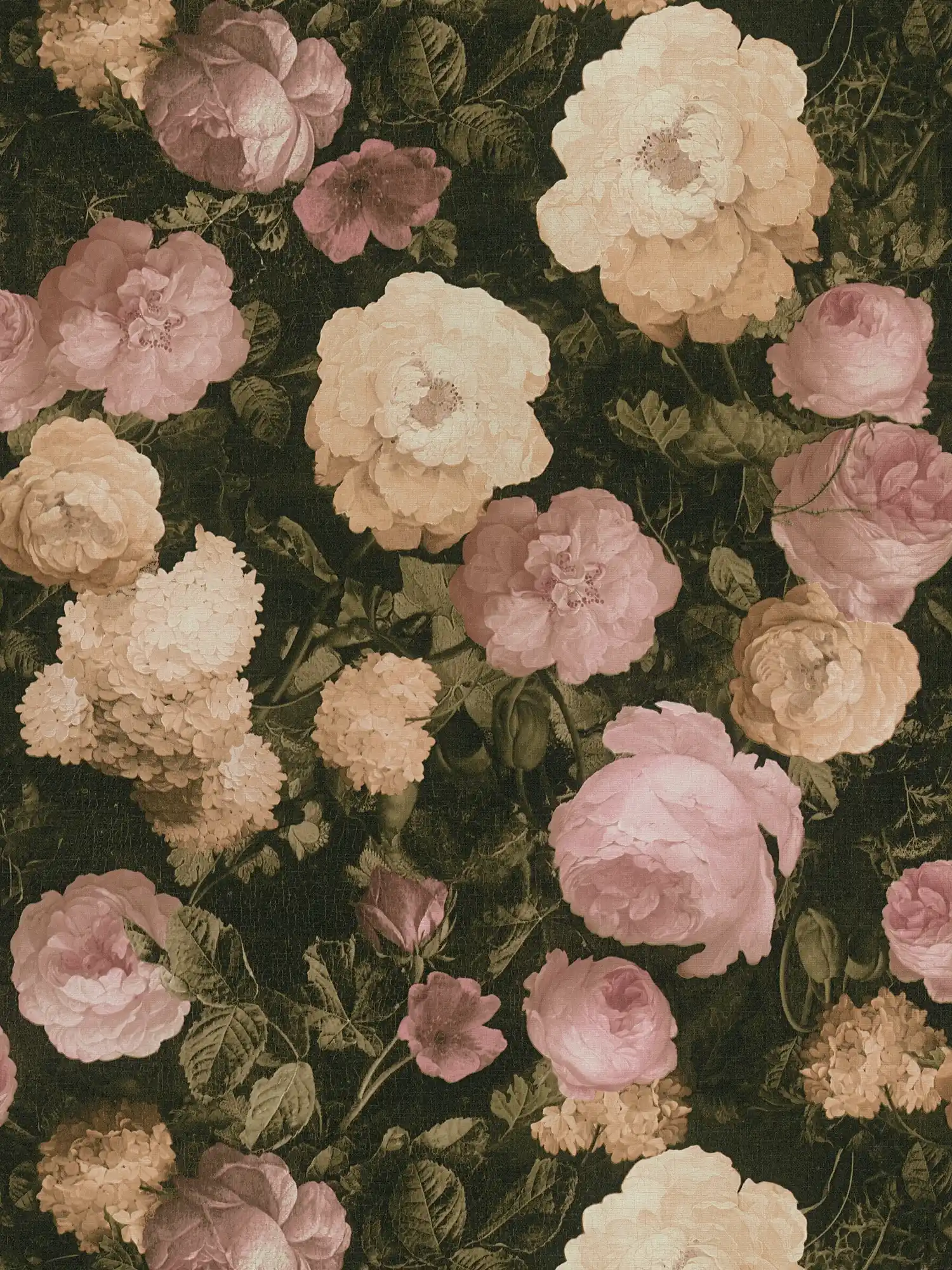 Tapete Rosen-Blüten, Busch & Strauchrosen – Rosa, Creme, Grün
