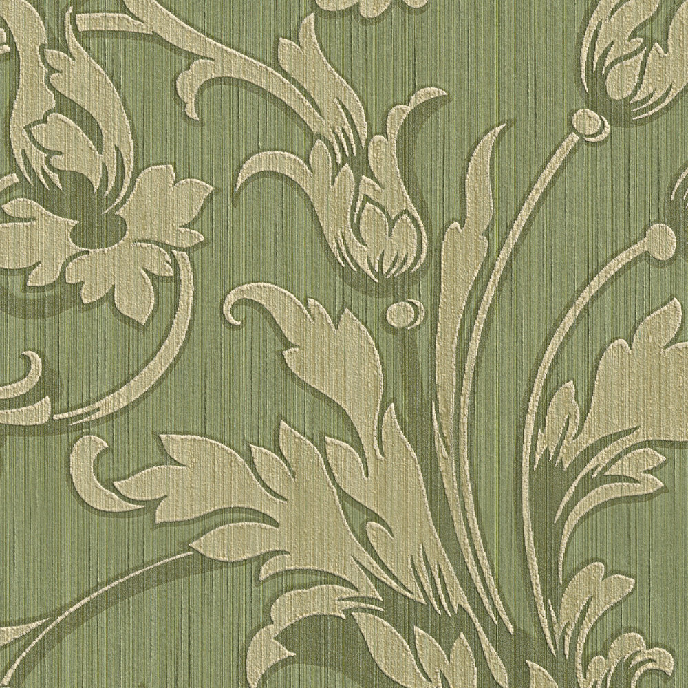             Vliestapete florale Ornamente mit Struktureffekt – Grün
        