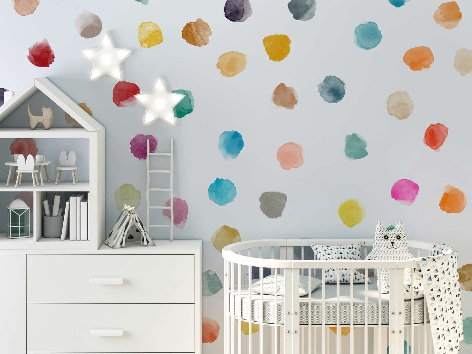             Fototapete fürs Kinderzimmer mit bunten Punkten – Glattes & perlmutt-schimmerndes Vlies
        