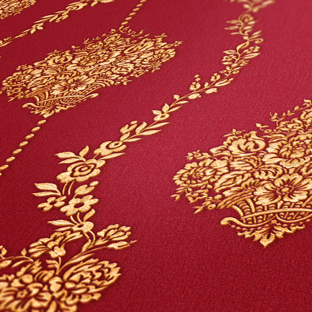             Klassik Ornament Tapete mit Gold-Effekt – Metallic, Rot
        