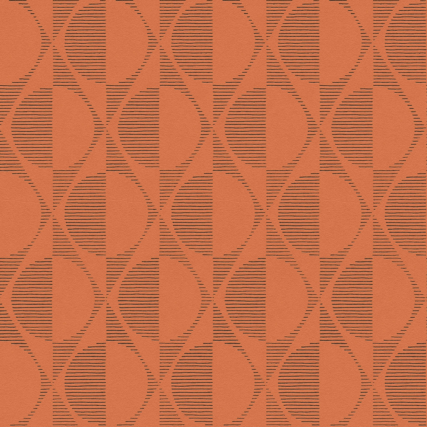 Retro Tapete mit Kreis- und Rautenmuster – Orange, Schwarz
