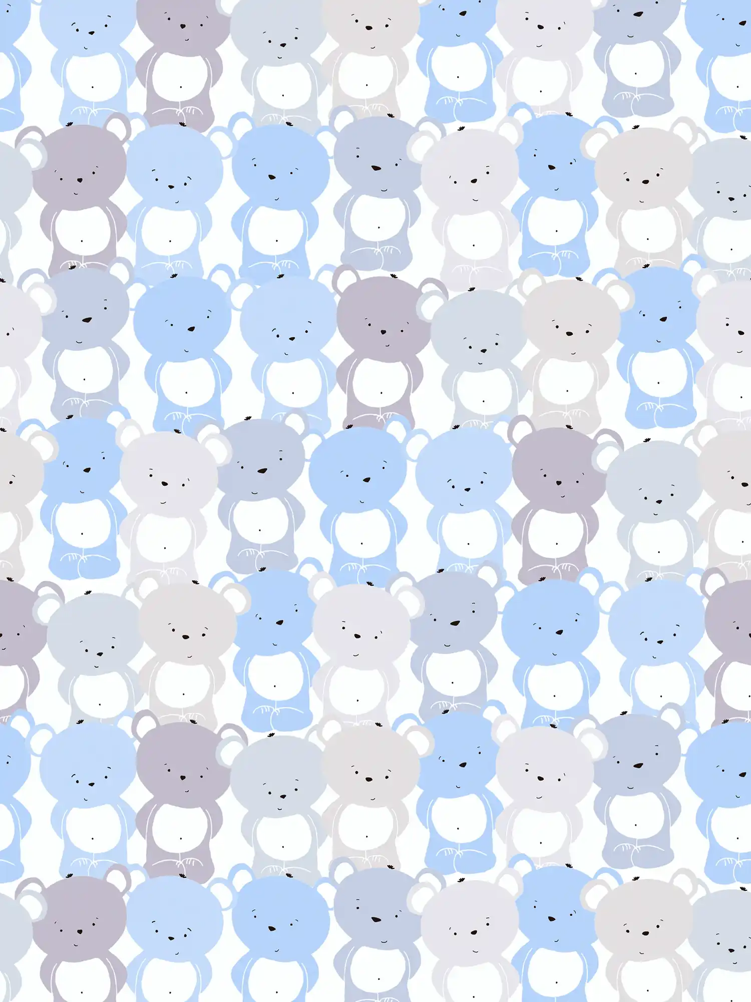 Kinder Tapete Jungenzimmer Bärchen Muster – Blau, Grau , Weiß
