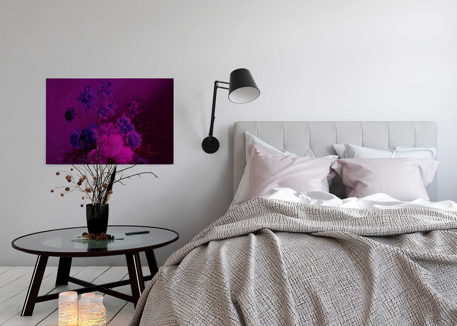             Neon Leinwandbild mit Blumen Stillleben | Bouquet Vibran 3 – 0,90 m x 0,60 m
        