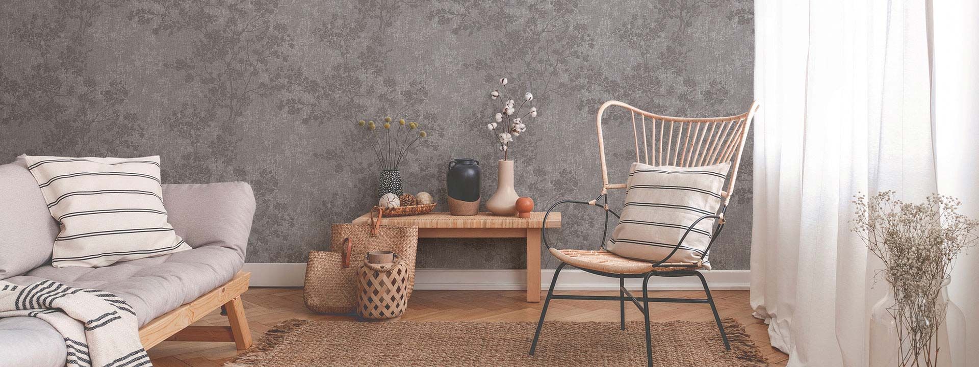 Cosy Boho Ambience With Wallpaper-AS373971