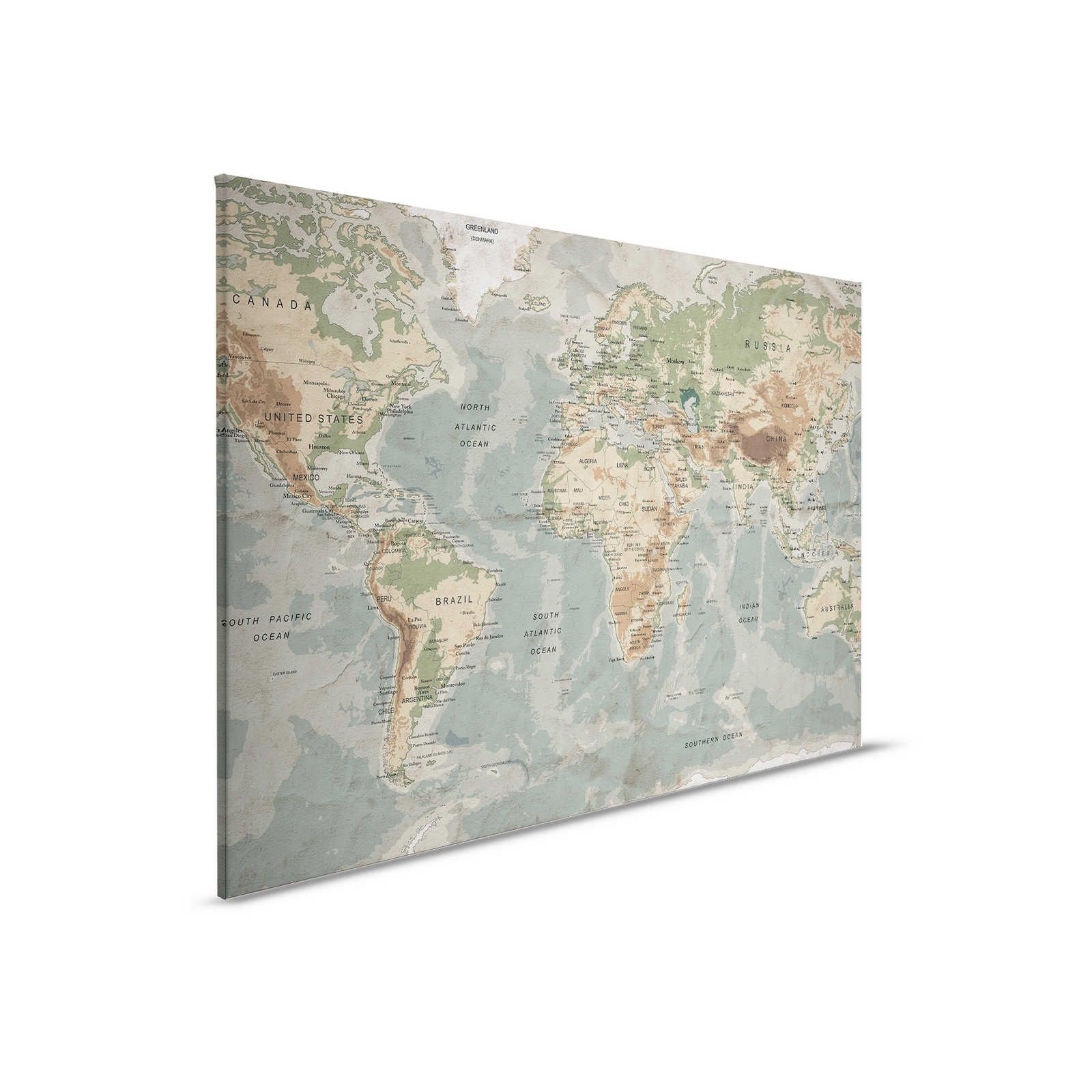 Retro Leinwandbild Weltkarte mit Typografisches Design – 0,90 m x 0,60 m
