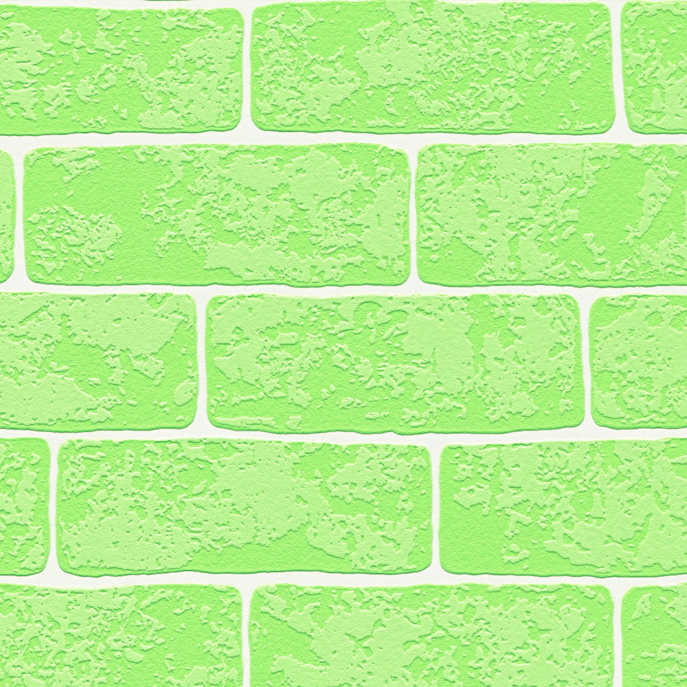             Vliestapete Steinmauer mit 3D-Struktur – Grün, Weiß
        