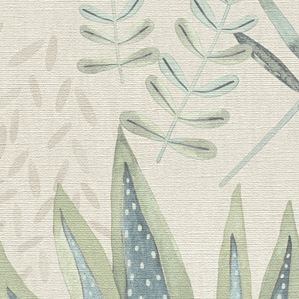             Tapete floral mit gemischten Blättern leicht strukturiert, matt – Beige, Grün, Blau
        