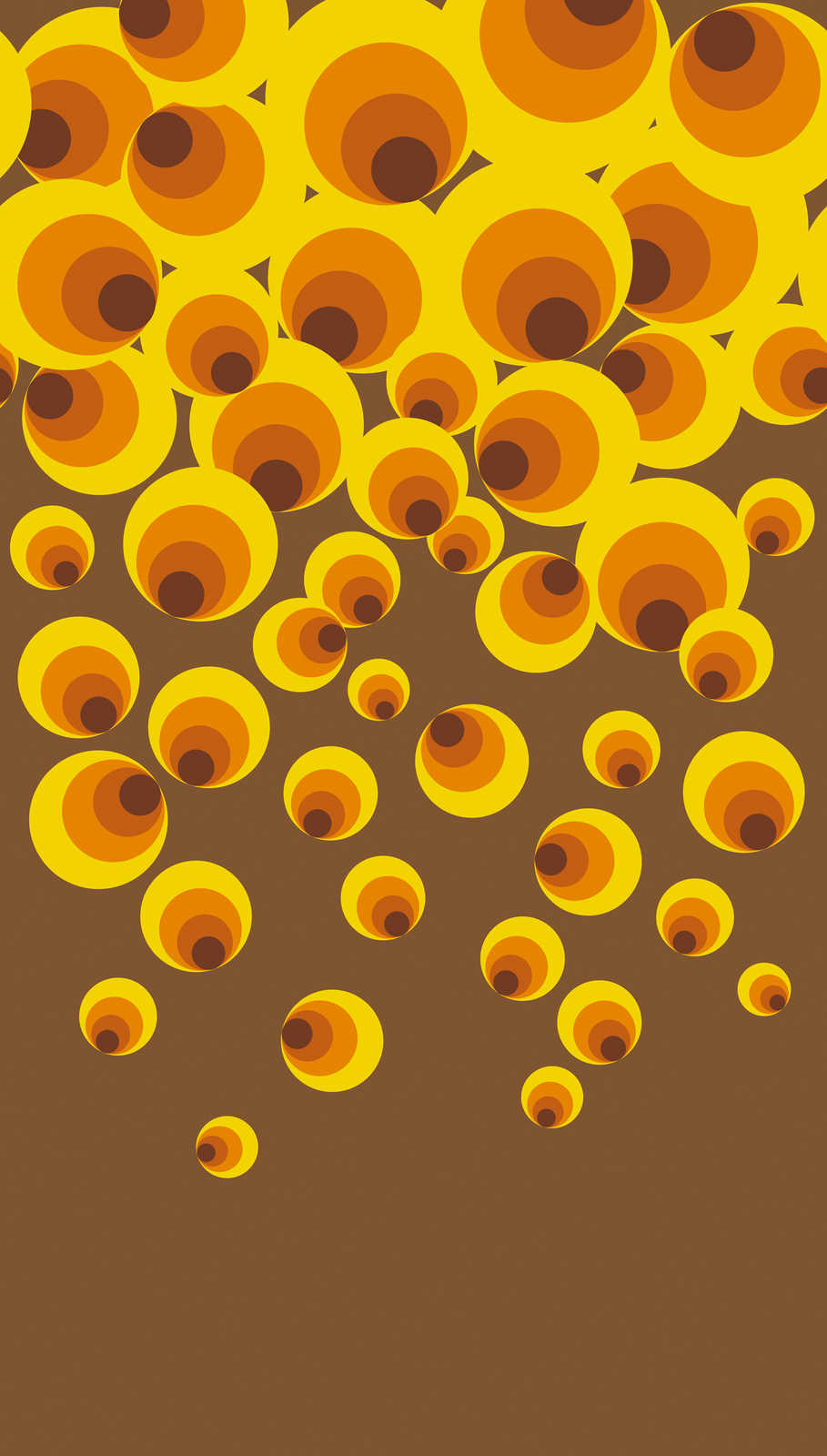             Vliestapete mit großem gepunktetem Muster im Retro Stil – Gelb, Orange, Braun
        