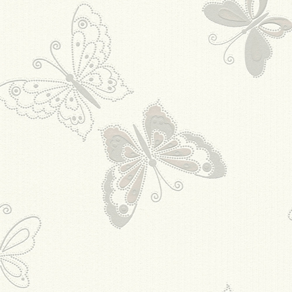             Schmetterling Tapete mit Metallic Effekt – Beige, Silber
        
