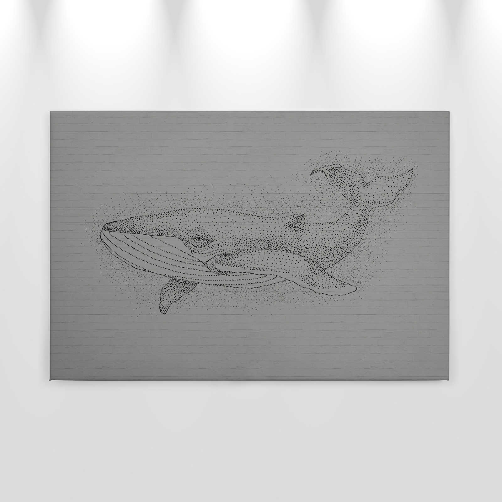             Leinwandbild Wal im Zeichenstil auf 3D Steinwand – 0,90 m x 0,60 m
        