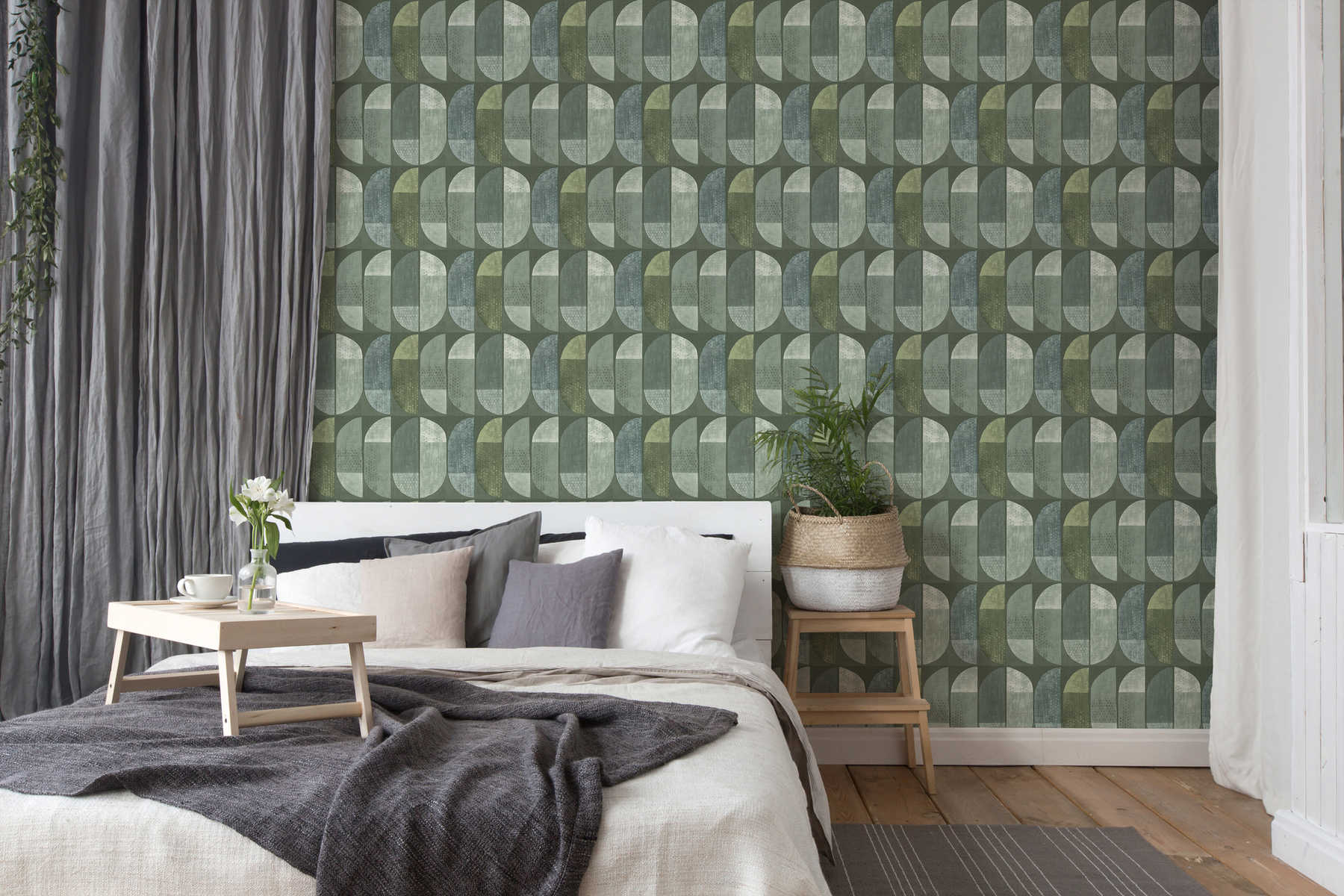             Tapete geometrisches Retro-Muster, Scandinavian Style - Grün
        