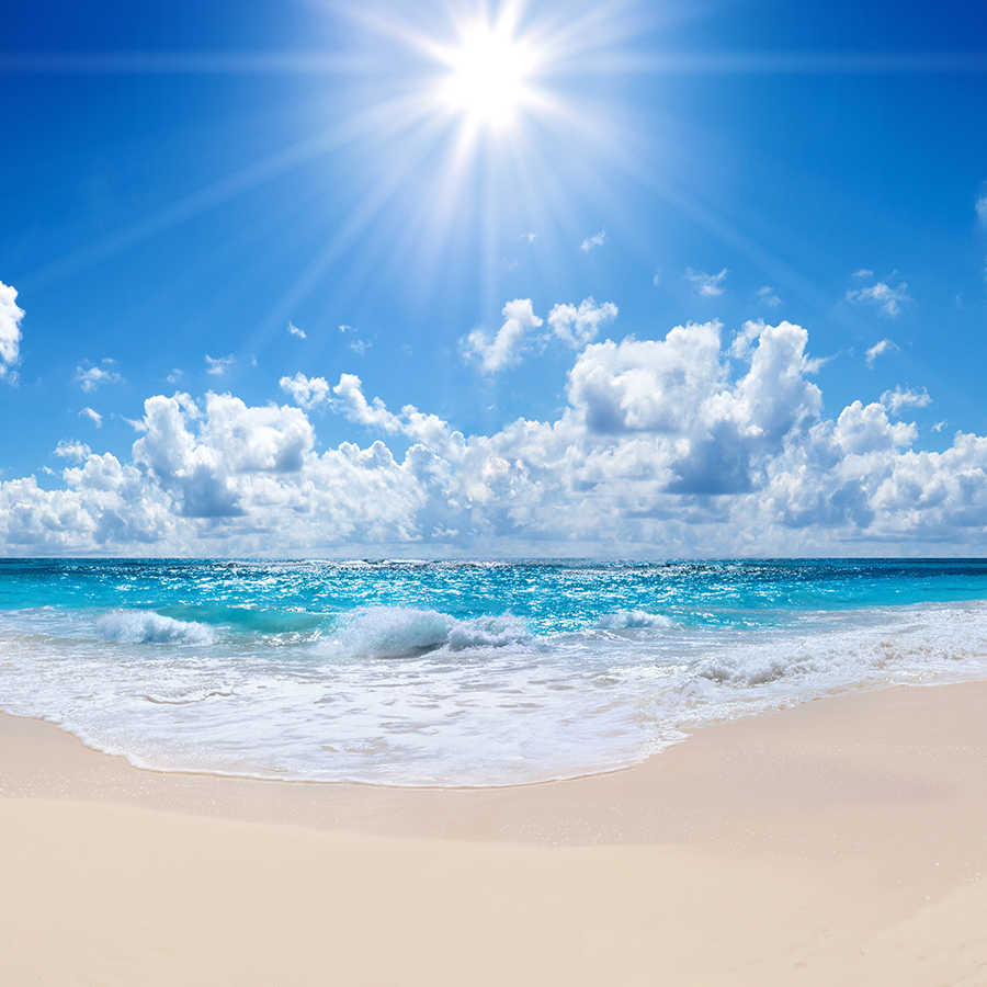 Strand Fototapete Wellengang mit strahlender Sonne auf Strukturvlies
