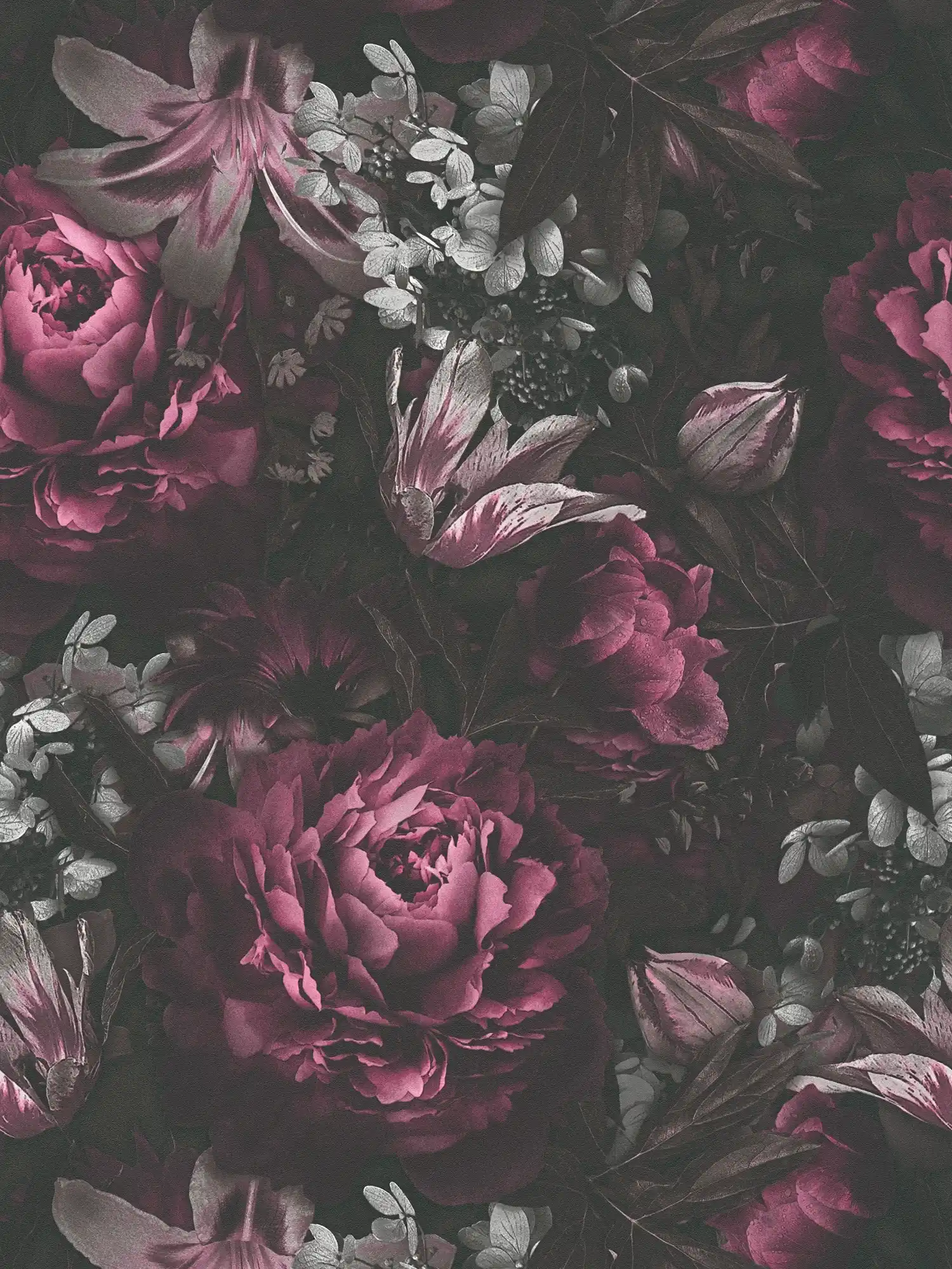         Tapete Rosen & Tulpen im Klassik Stil – Rosa, Grau
    