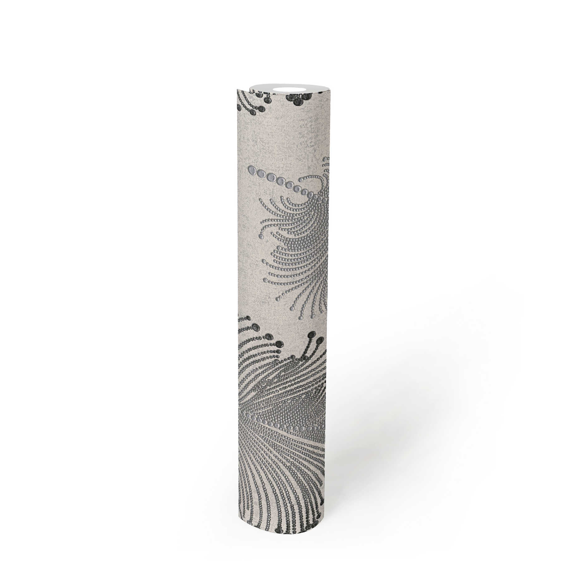             Metallic Tapete mit Feder Motiv im Boho Stil – Metallic, Weiß
        