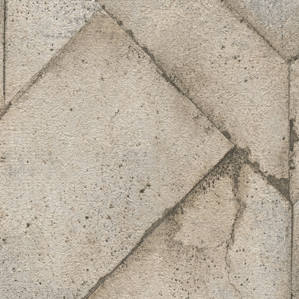             Betonoptik Tapete rustikal & geometrisches Design – Beige, Braun, Grau
        