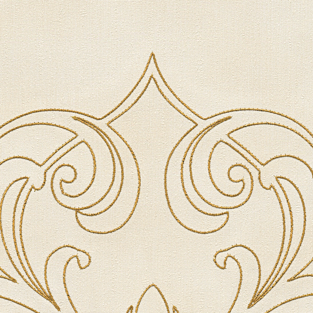             Premium Wandpanel mit Ornamenten auf Textilstruktur – Creme, Gold
        