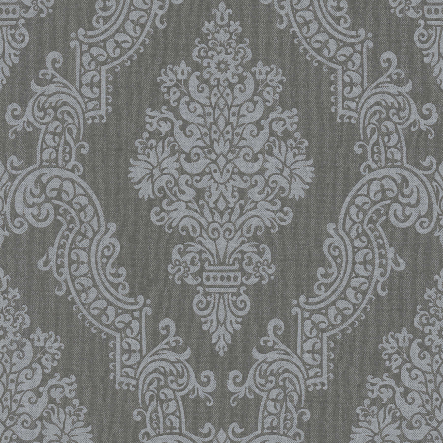         Klassische Ornament-Tapete mit floralem Muster – Grau
    