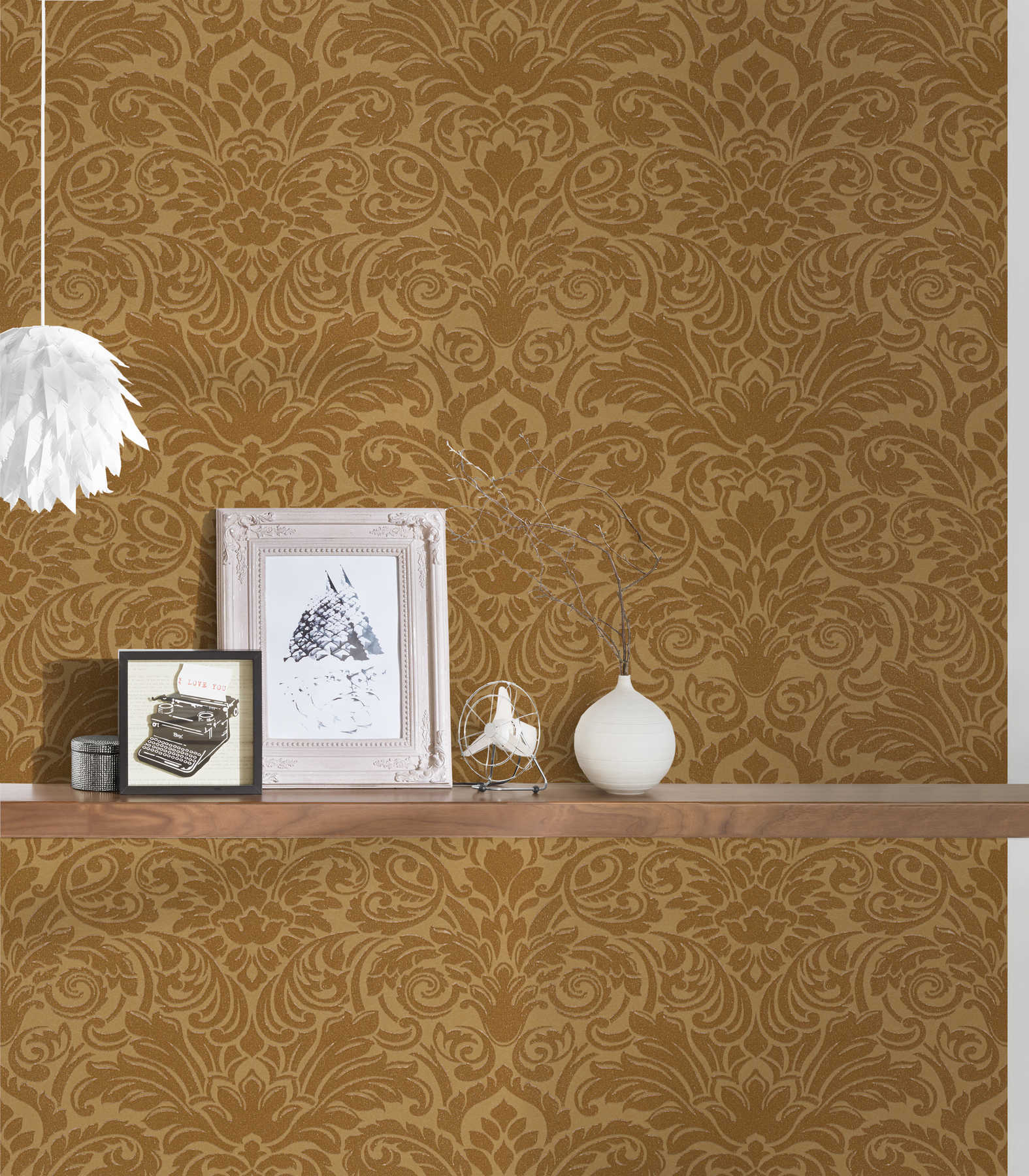             Ornamenttapete Metallic-Effekt & florales Design – Gold
        