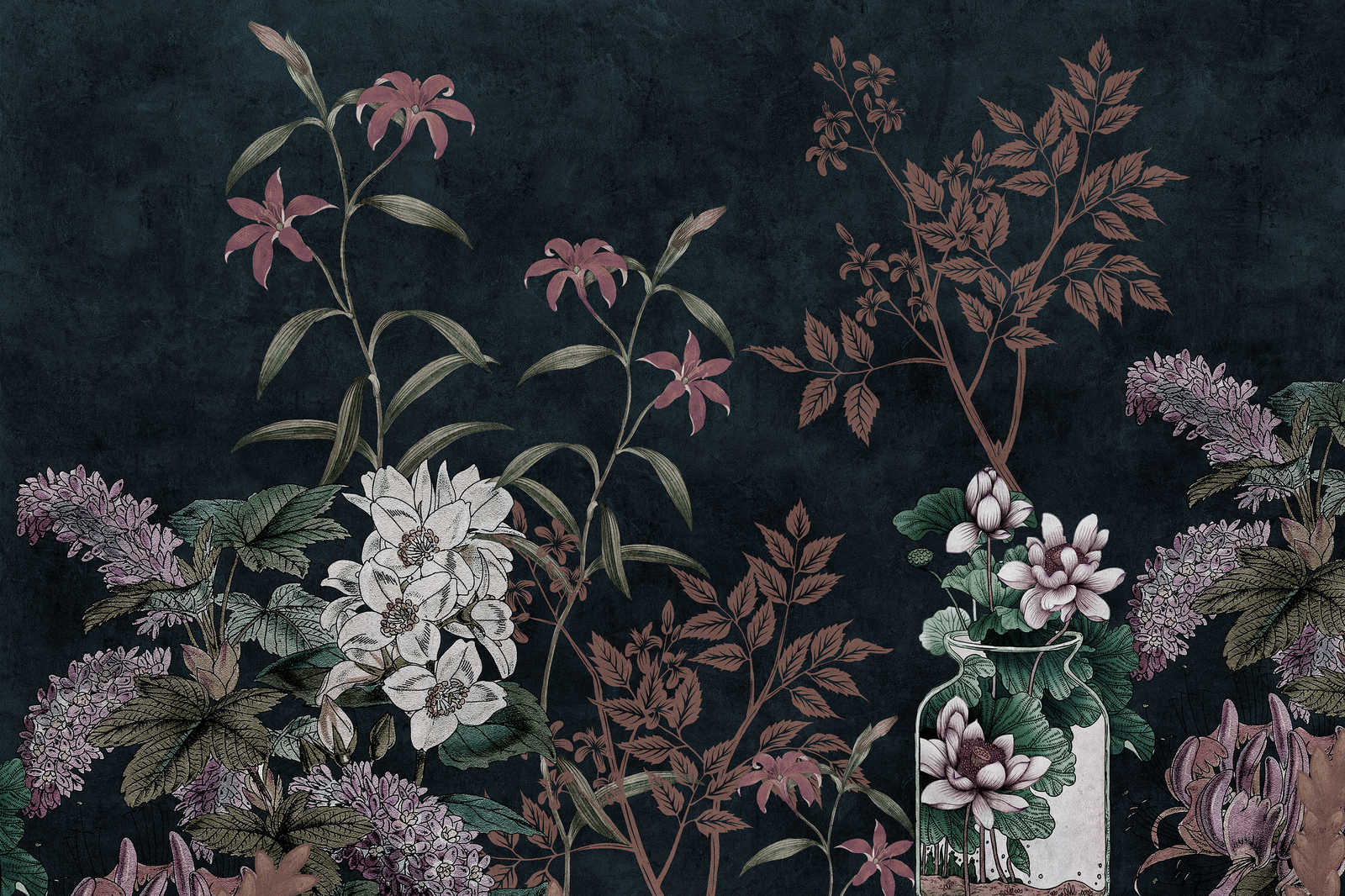             Dark Room 2 - Schwarzes Leinwandbild Botanical Muster Rosa – 1,20 m x 0,80 m
        