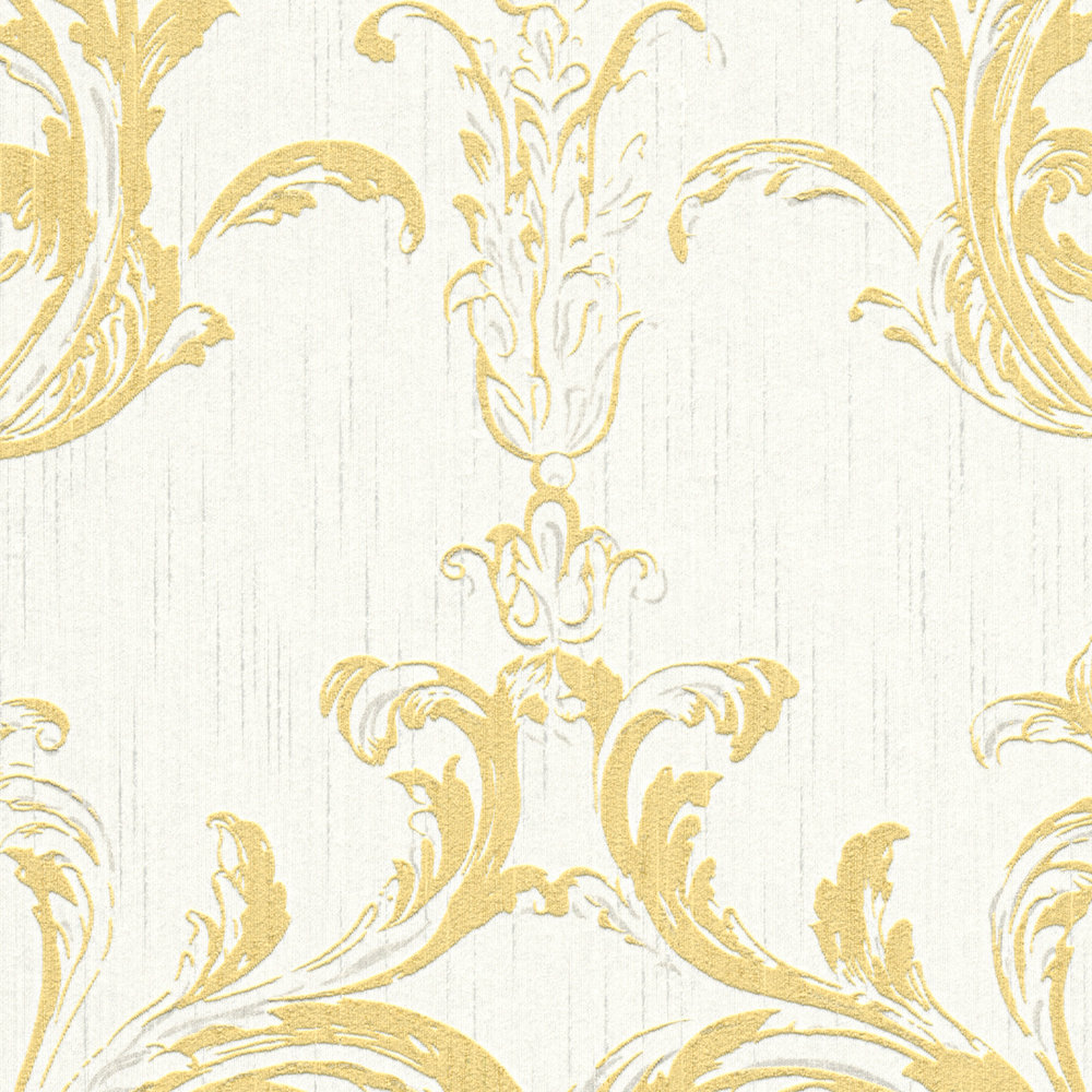            Vliestapete historisches Ornament Design mit Struktureffekt – Gold, Weiß
        
