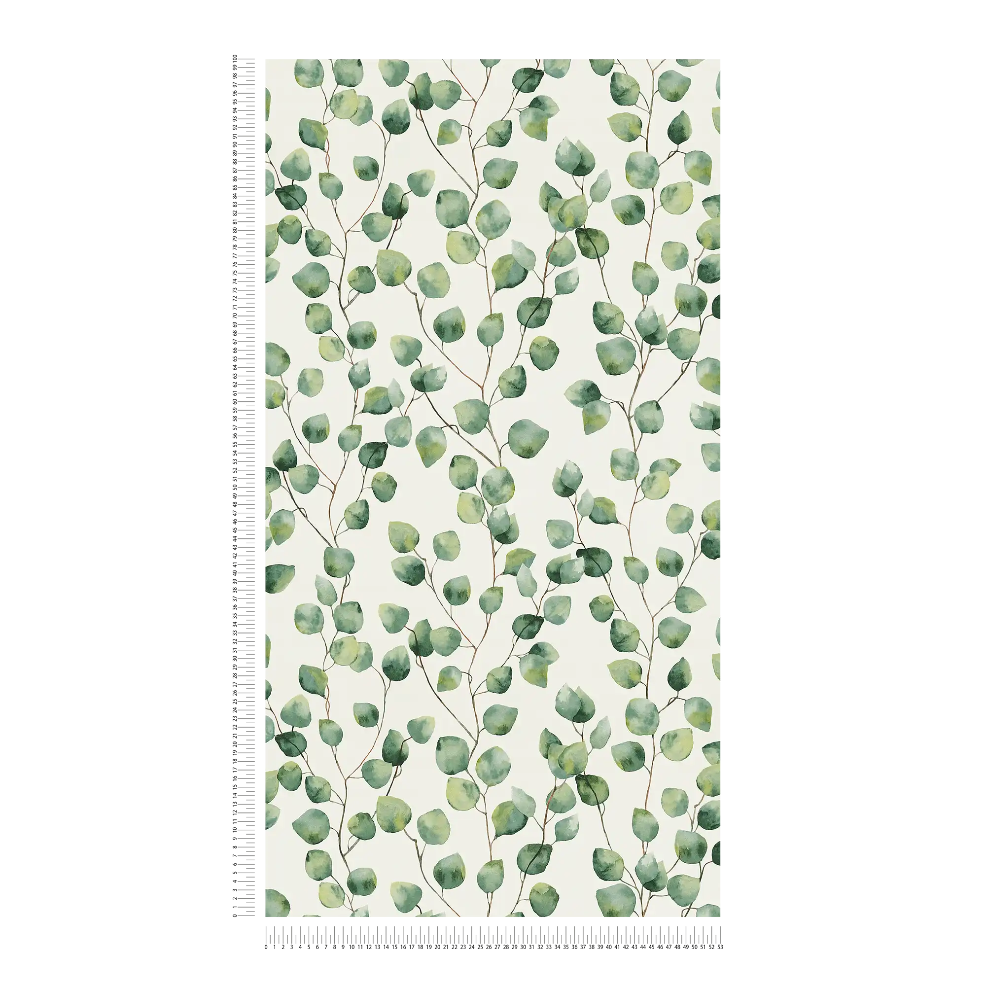             Blätterranken Tapete im Aquarellstil – Grün, Weiß
        