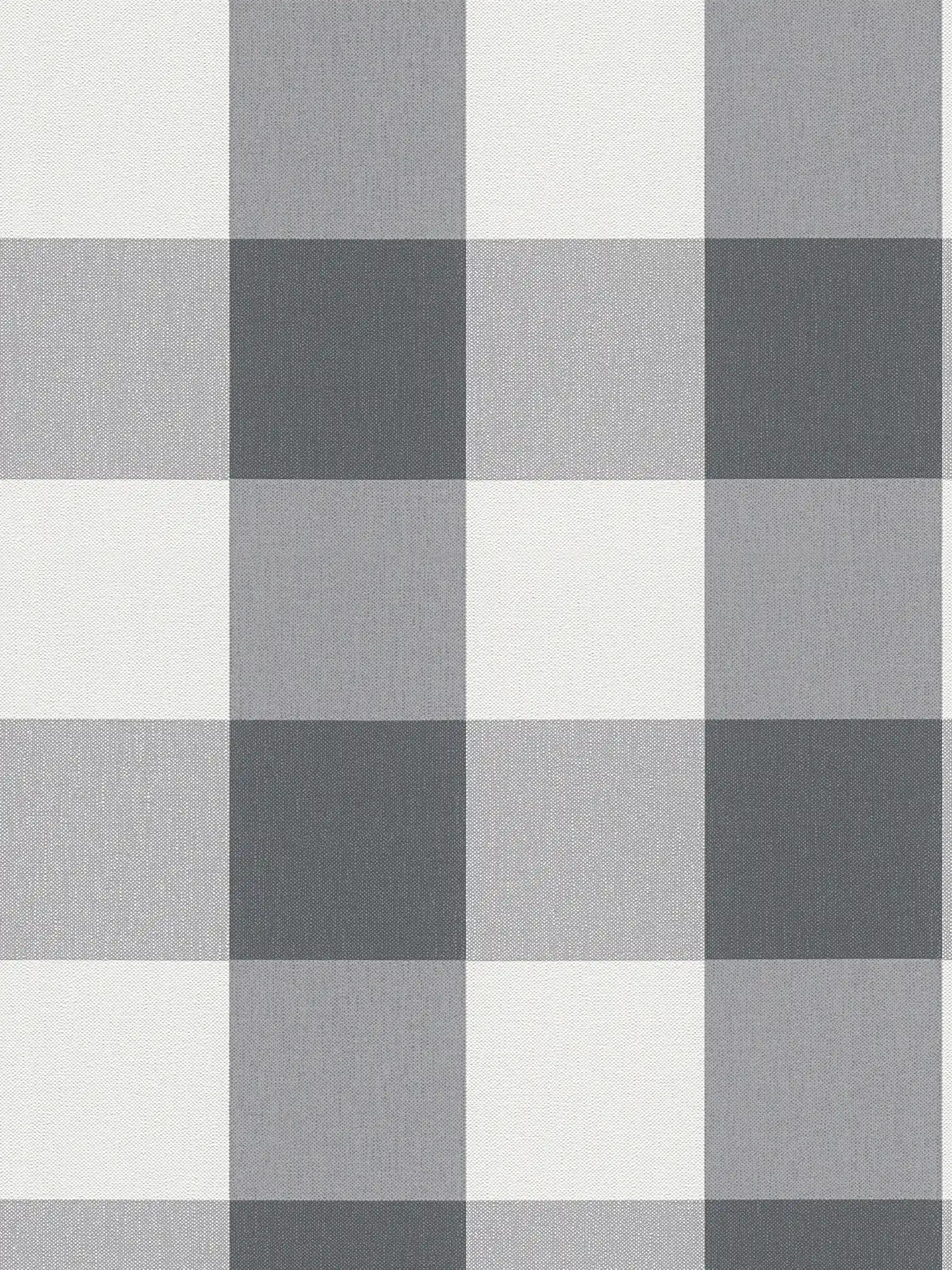 Karierte Tapete mit Textil-Look in harmonischen Farben – Weiß, Grau
