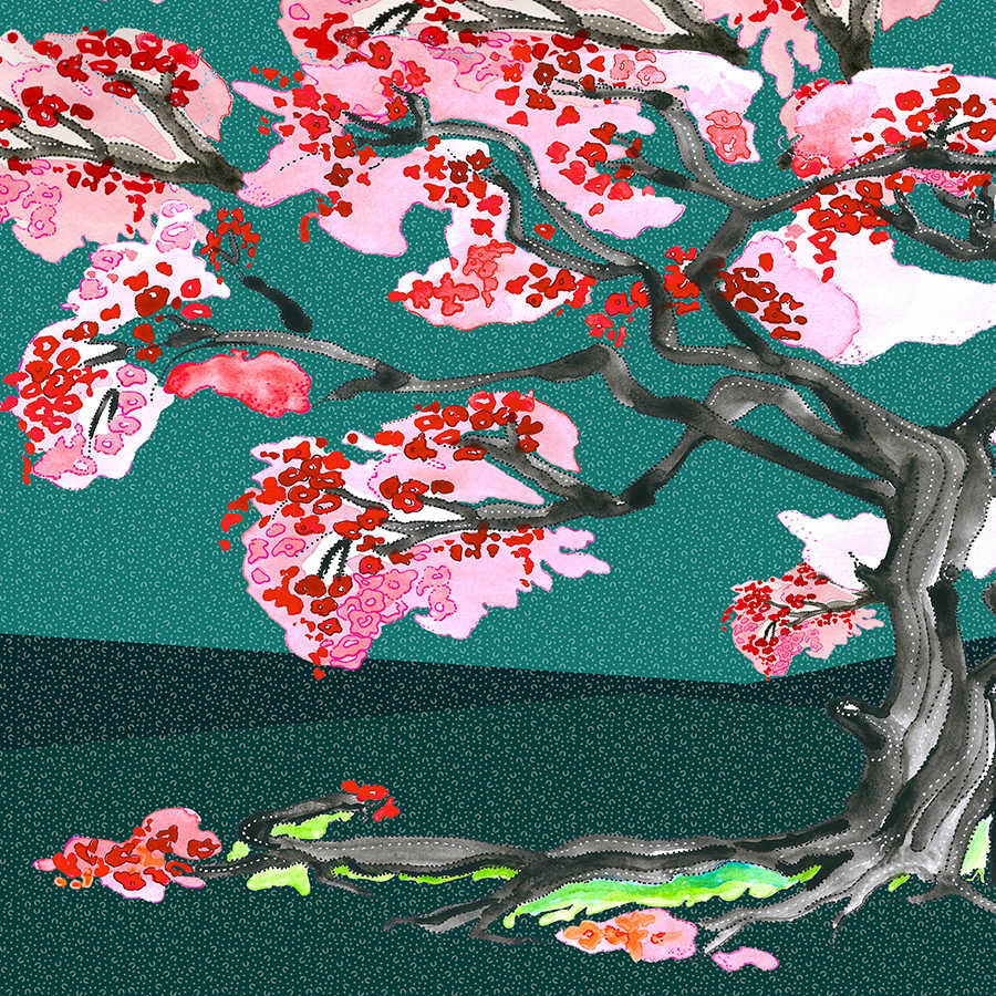 Kirschblüten Fototapete im Asian Comic Stil auf Matt Glattvlies
