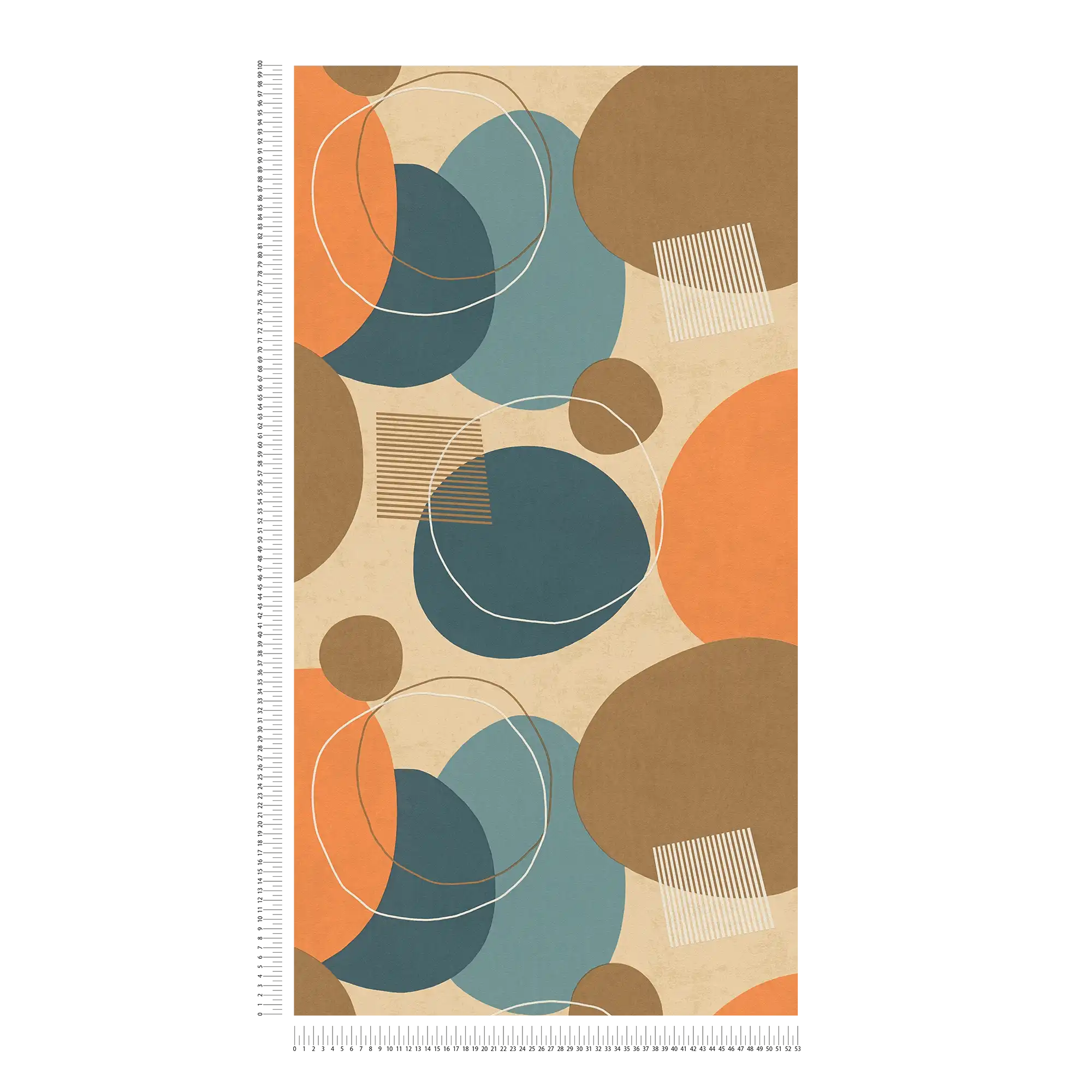             Retro Tapete Mid Century Modern Muster – Orange, Braun, Blau
        