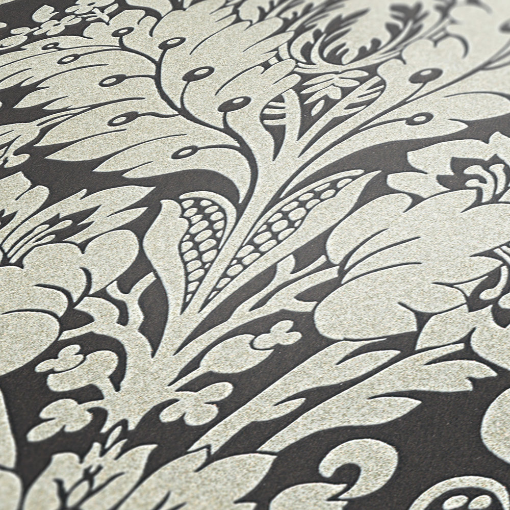             Ornament Papiertapete florales Design & Metallic Farben – Grau
        