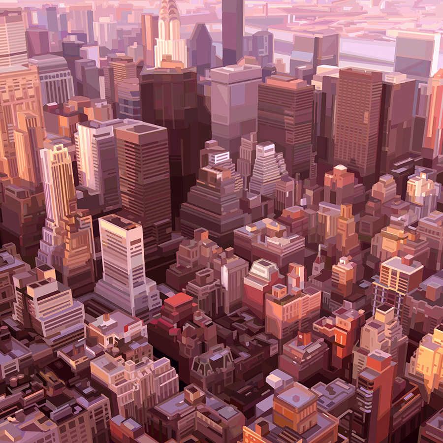 Fototapete New York von oben im gezeichneten Stil – Perlmutt Glattvlies
