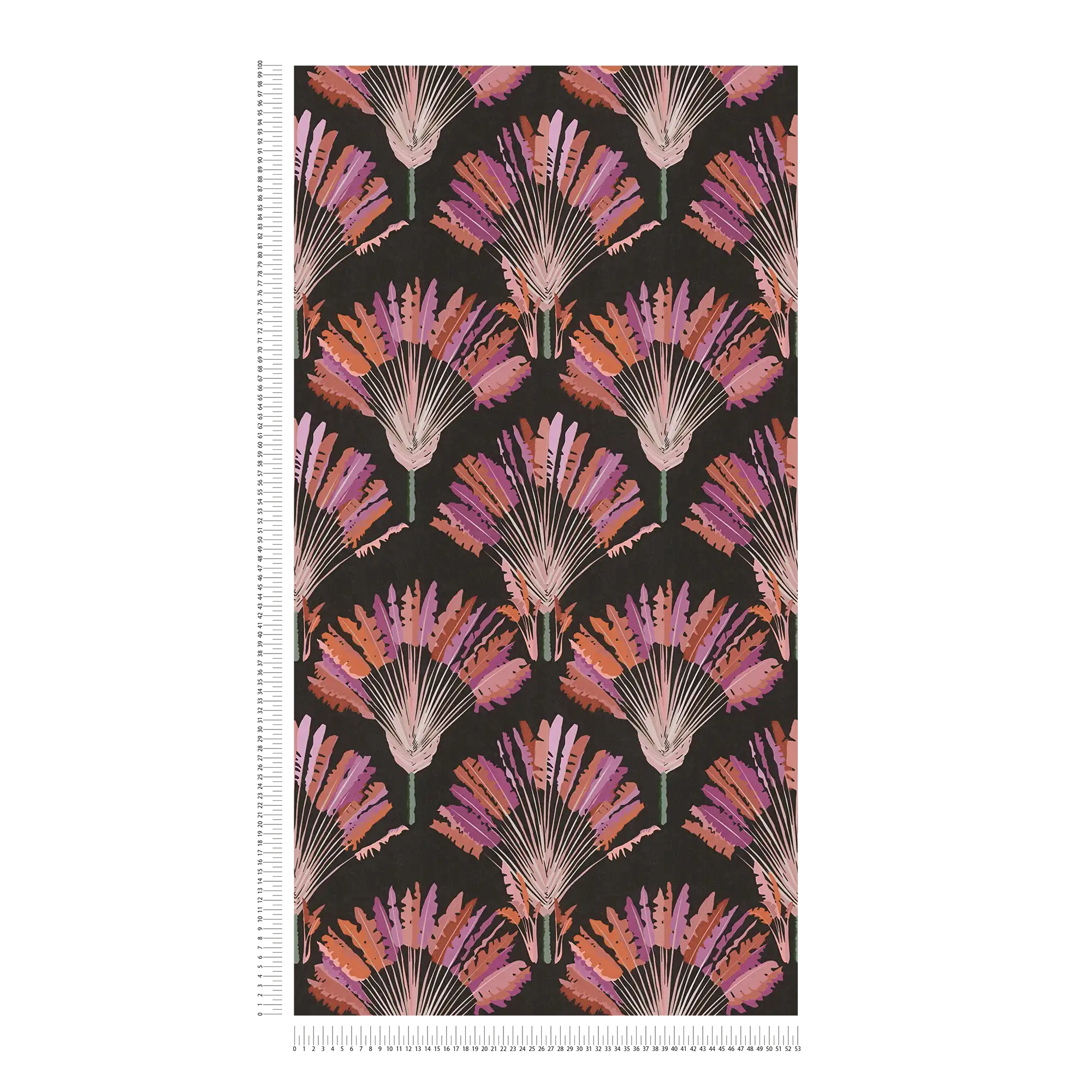             Schwarze Tapete mit violettem Palmen Muster
        
