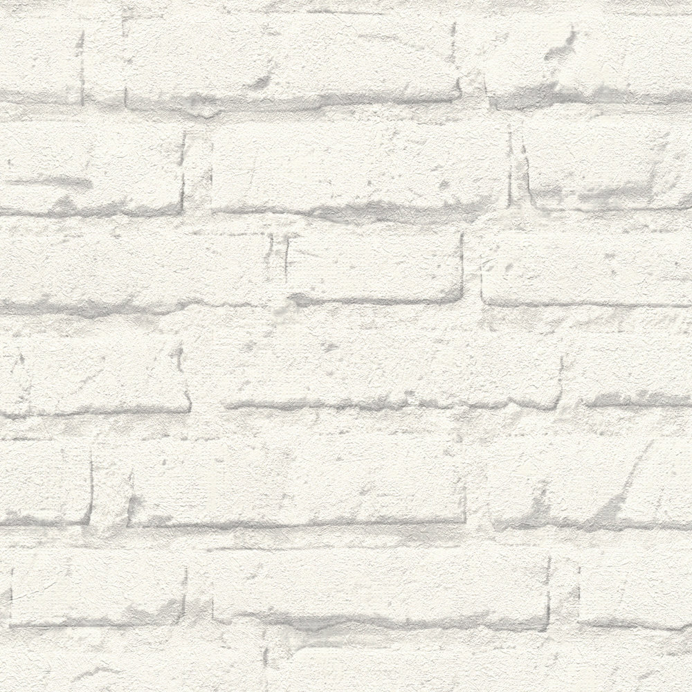             Steintapete, weiße Ziegelwand mit Strukturmuster – Grau, Weiß
        
