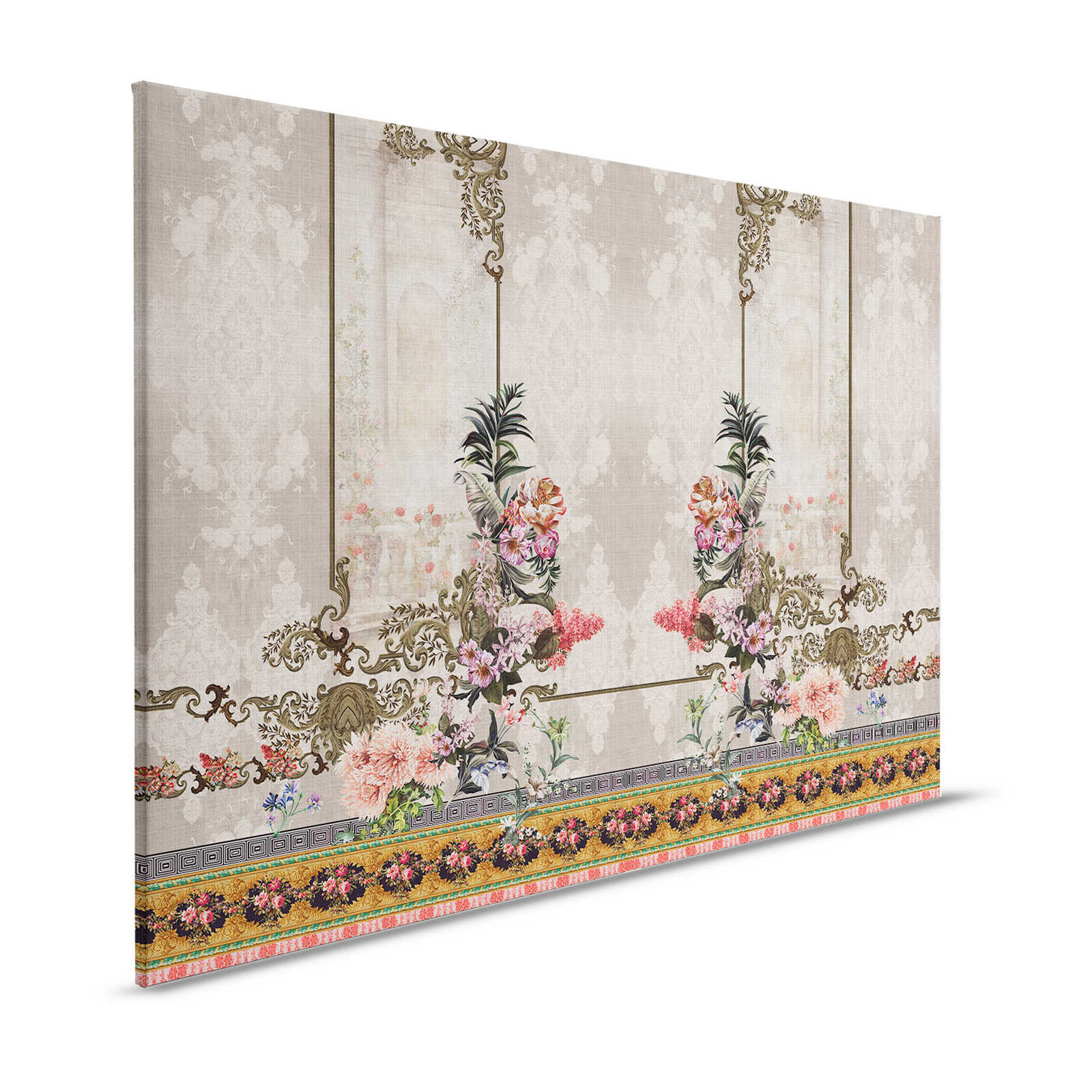 Oriental Garden 1 - Leinwandbild Wand Dekor Blumen & Borten – 1,20 m x 0,80 m

