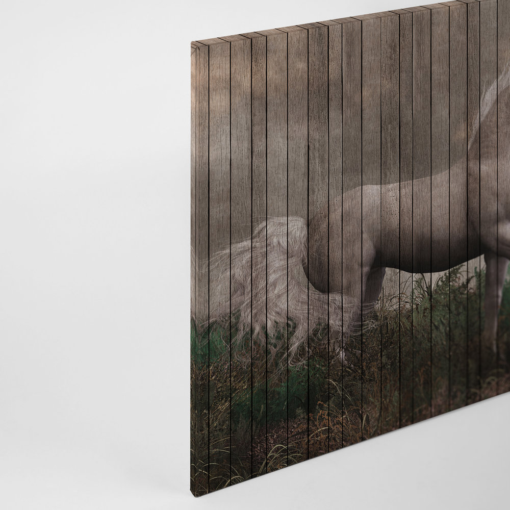             Fantasy 3 - Einhorn Leinwandbild mit Holzbrettoptik – 0,90 m x 0,60 m
        