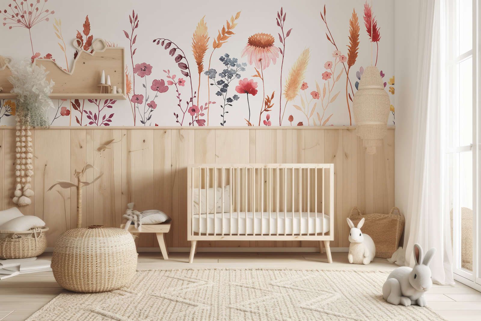             Fototapete fürs Kinderzimmer mit Blättern und Gräsern – Glattes & mattes Vlies
        