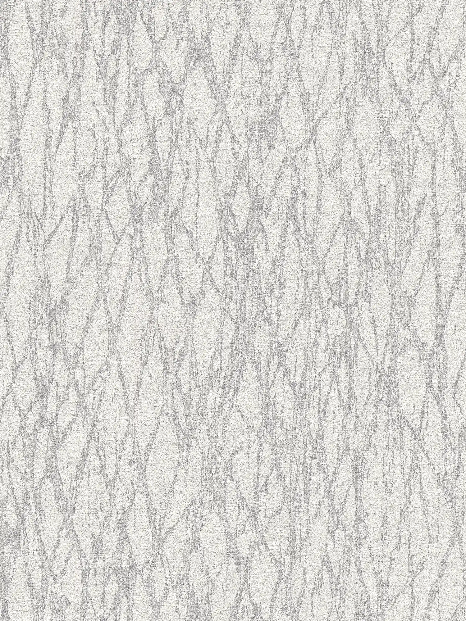 Vliestapete mit abstrakter Linien Bemusterung leicht glänzend – Weiß, Grau, Silber

