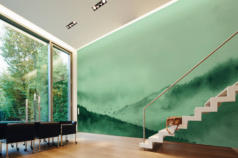             Nebelige Landschaft im Gemälde-Stil – Grün, Schwarz
        