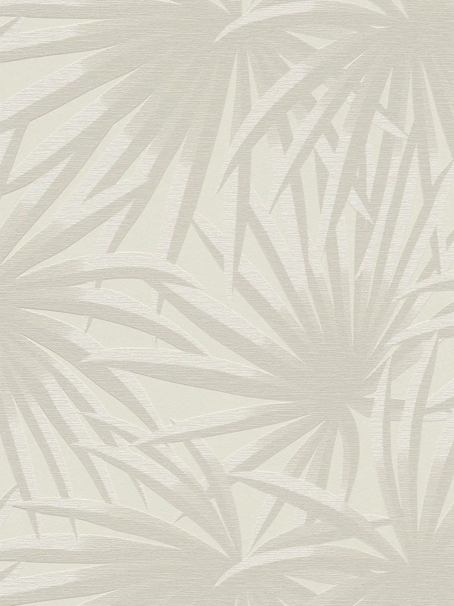 Vliestapete mit Palmenblatt Muster in sanftem Farbton – Creme, Hellgrau
