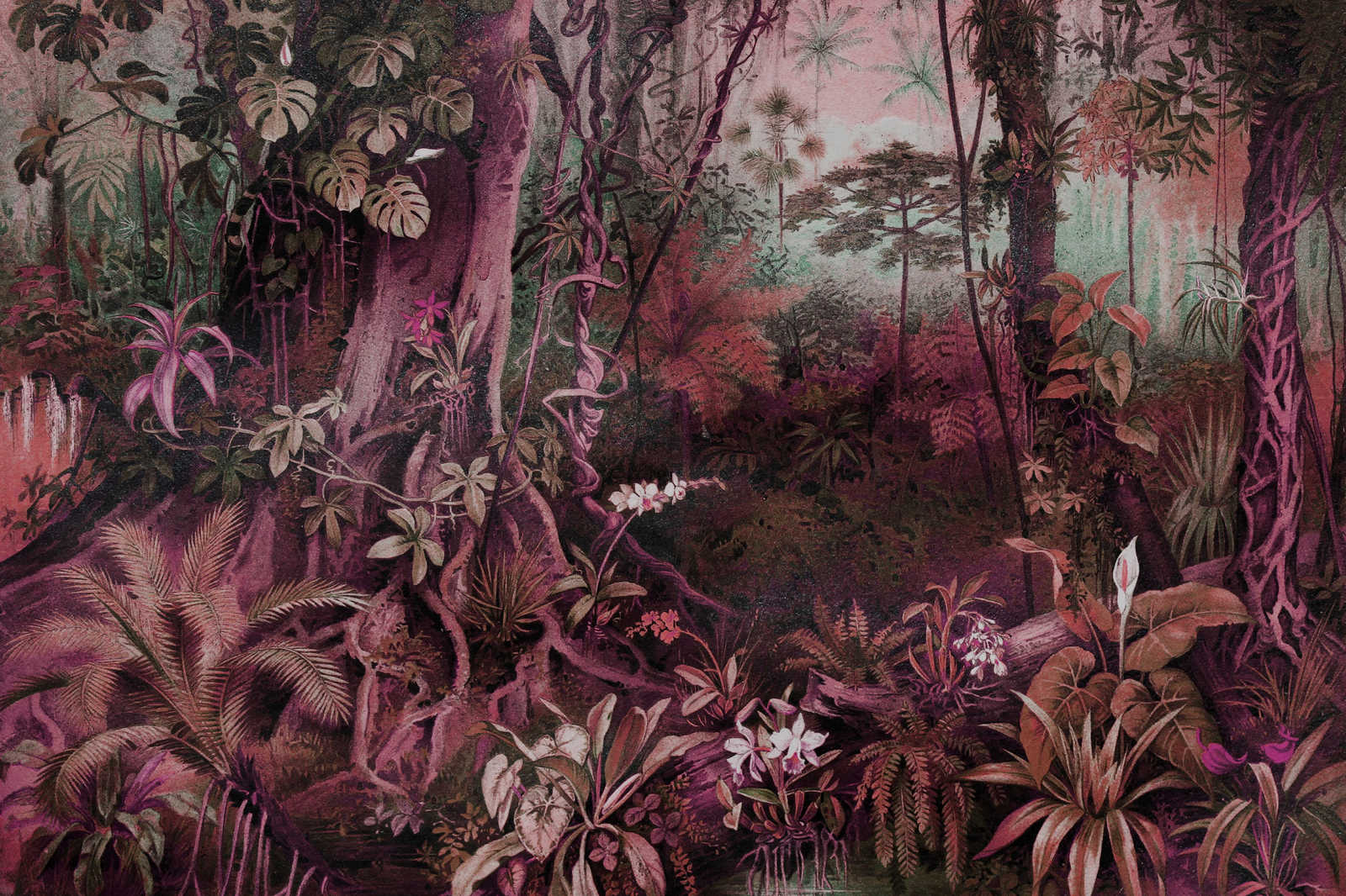             Dschungel Leinwandbild im Zeichenstil | lila, grün – 0,90 m x 0,60 m
        
