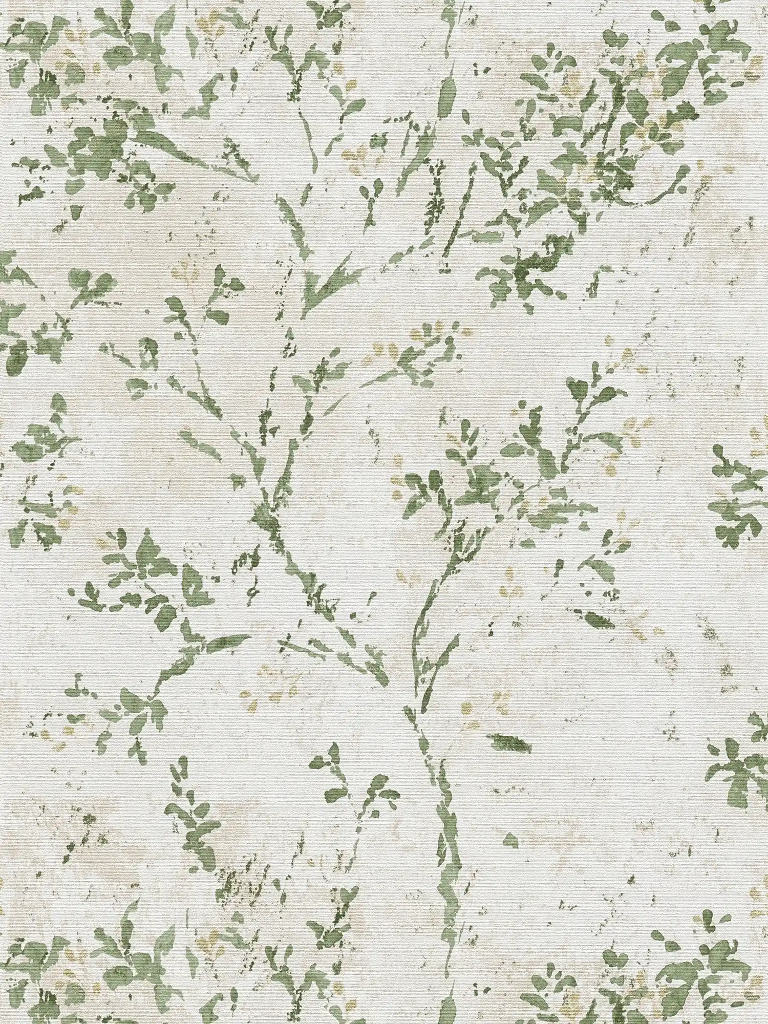         Vliestapete mit verspielter Floralbemusterung – Beige, Grün, Gold
    
